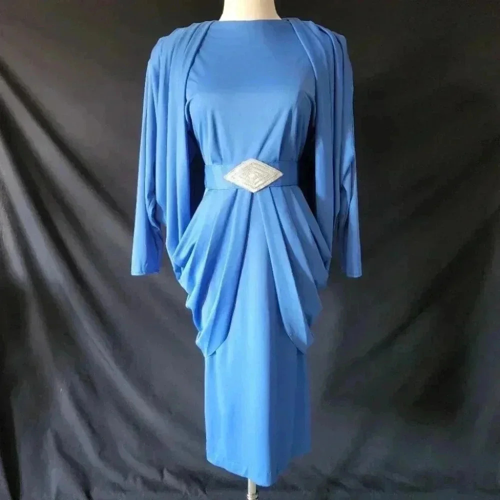 VINTAGE  80s Jewel Tone Cocktail Evening Dress S 4-6